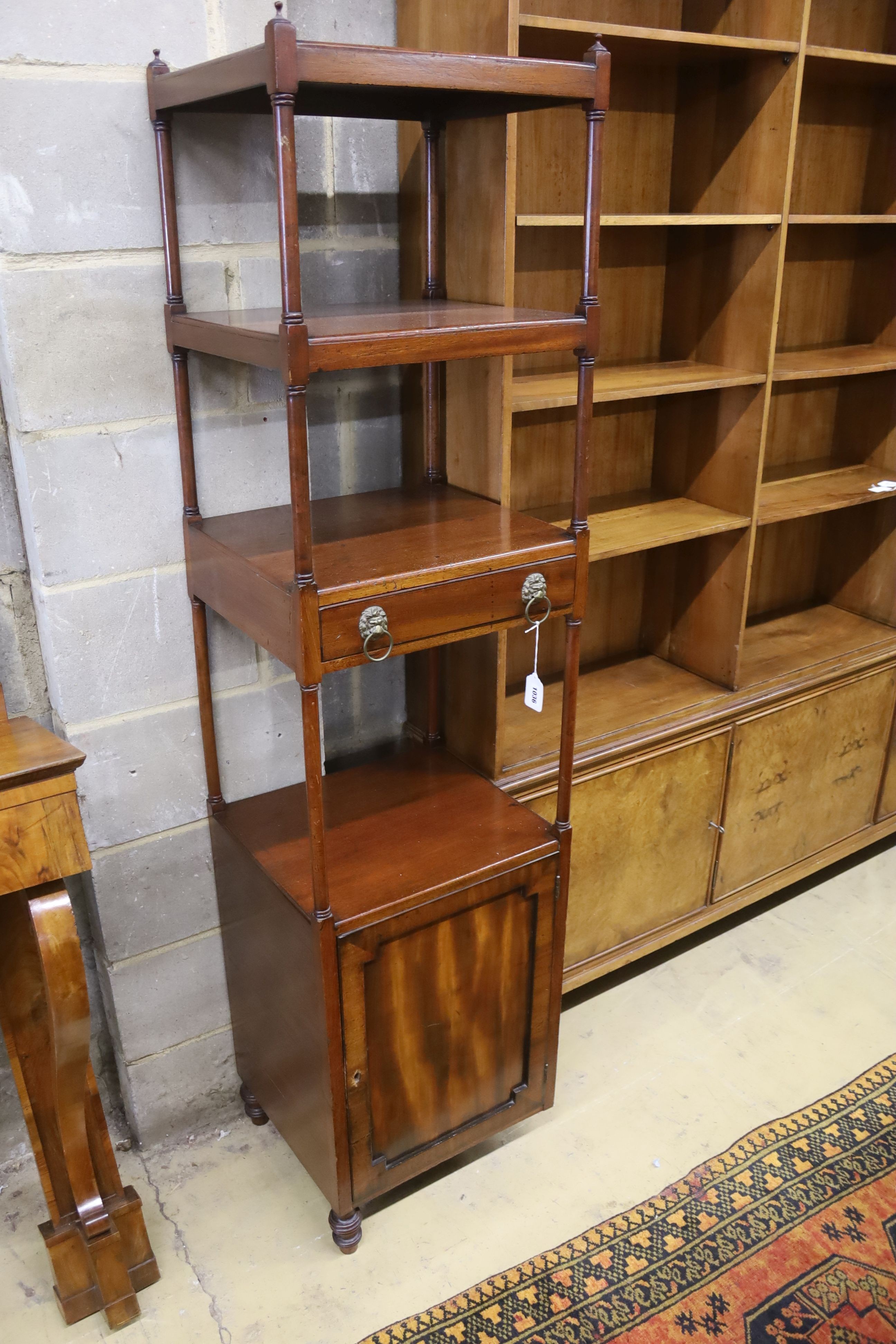 A Regency mahogany four-tier whatnot, width 46cm, depth 40cm, height 186cm